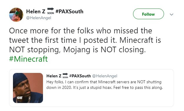 Minecraft shutting down news tweet 2