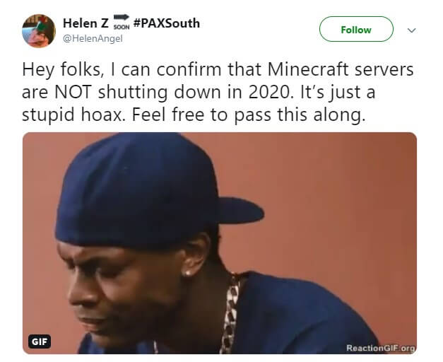 Minecraft shutting down news tweet